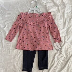 Carter's Pink Long Sleeve Shirt set with Butterfly Print